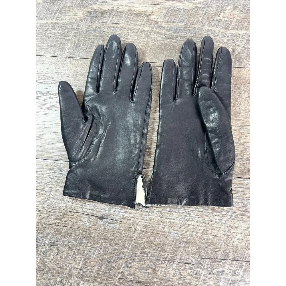 Vintage leather gloves faux fur lined black medium classic Warm driving